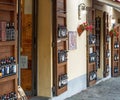 Montalcino, Tuscany, Italy. August 2020. The typical local wine shops overlook the main street of the village, primarily the Royalty Free Stock Photo