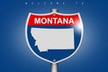 Montana map on highway road sign over blue background