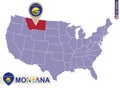 Montana State on USA Map. Montana flag and map