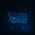 Montana state USA map glowing outline made of stars lines dots triangles, low polygonal shapes