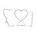 Montana US state hand drawn pencil sketch outline map with the handwritten heart shape. Vector illustration Royalty Free Stock Photo