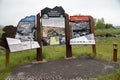 Informational signs telling tourists about the nearby Earthquake Lake area and the disaster in the