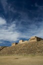 Monte Alban Oaxaca Mexico pyramid slope and sky with clouds Royalty Free Stock Photo