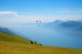 Monte Baldo mountain italy, paraglider floating over lake garda Royalty Free Stock Photo