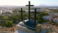 Monte Calvario and three crosses against townscape view