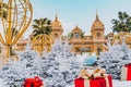 Monte Carlo Casino in Monaco Cote de Azur, Europe. View of Grand Theatre, office of Les Ballets de Monte Carlo in winter. white C Royalty Free Stock Photo