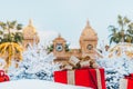 Monte Carlo Casino in Monaco, Cote de Azur, Europe. View of Grand Theatre, office of Les Ballets de Monte Carlo in winter. white C Royalty Free Stock Photo