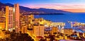 Monte Carlo cityscape colorful evening panoramic view from above