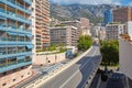 Monte Carlo flyover and luxury buildings and skyscrapers in a sunny day in Monte Carlo, Monaco