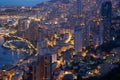 Monte Carlo, illuminated city view in the evening, Monaco