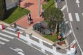 Monte Carlo, Monaco - Apr 19, 2019: Monument to racing driver at intersection of city streets