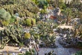 The exotic garden path with rare succulent plants and people in a sunny day in Monte Carlo, Monaco
