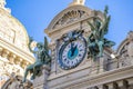 Monte-Carlo, Monaco 29.11.2020 Clock With Bronze Sculptures Of Angels Above The Main Entrance Of Monte-Carlo Casino In