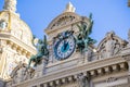 Monte-Carlo, Monaco 29.11.2020 Clock With Bronze Sculptures Of Angels Above The Main Entrance Of Monte-Carlo Casino In