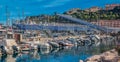 Monte Carlo panorama with luxury yachts and grand stands by the in harbor for Grand Prix F1 race in Monaco, Cote d'Azur Royalty Free Stock Photo