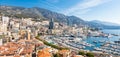 Monte Carlo - panoramic view of the city. Monaco port and skyline Royalty Free Stock Photo