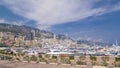 Monte Carlo Port Hercule panorama timelapse . View of luxury yachts and houses around harbor of Monaco, Cote d'Azur. Royalty Free Stock Photo