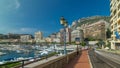 Monte Carlo Port Hercule panorama timelapse . View of luxury yachts and houses around harbor of Monaco, Cote d'Azur. Royalty Free Stock Photo