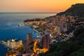 Monte Carlo in View of Monaco at night on the Cote d'Azur