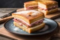 Monte Cristo Sandwich Isolated on a Plate. Generative AI