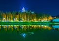 Monte dei Cappuccini e Chiesa di Santa Maria al Monte reflecting on the river po during night in turin - torino...IMAGE Royalty Free Stock Photo