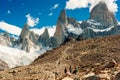 Monte Fitz Roy aerial sunrise view. mountain located near El Chalten, in the Southern Patagonia - august, 2019