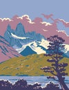 Monte Fitz Roy with Viedma Lake in Patagonia Argentina WPA Art Deco Poster