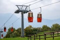 Cable car up to Monte Poieto Lombardy Italy on October 6, 2019. Four unidentified