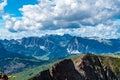 Monte Sief and Puez-Odle mountain group from Col di Lana mountain peak summit in Dolomiti mountains in Italy Royalty Free Stock Photo