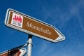 Montebello castle sign against blue sky