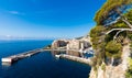 Montecarlo, Monaco - panoramic view of the Fontvielle port with blue sky and sea