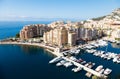 Montecarlo, Monaco - panoramic view of the Fontvielle port with blue sky and sea