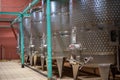 Montefalco, Italy. Cantina cellar Scacciadiavoli September 2020. Stainless steel tanks for the fermentation of wine. Sagrantino