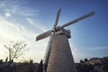 The Montefiore Windmill is a landmark windmill in Jerusalem, Israel. Designed as a flour mill, it was built in 1857 on a slope Royalty Free Stock Photo