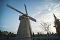 Montefiore windmill tourist site in Jerusalem neighborhood of Yemin Moshe in the afternoon Royalty Free Stock Photo