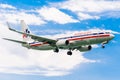 Montego Bay, Jamaica - February 19 2017: American Airlines aircraft preparing to land in Montego Bay.