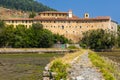 Montehano convent building surrounded by marshes. Escalante, Cantabria, Spain Royalty Free Stock Photo