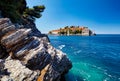 Montenegr Sveti Stefan or Saint Stephen famous island Adriatic sea resort