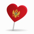 Montenegrian flag heart-shaped map pointer layout. Vector illustration.