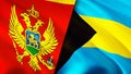 Montenegro and Bahamas flags. 3D Waving flag design. Montenegro Bahamas flag, picture, wallpaper. Montenegro vs Bahamas image,3D Royalty Free Stock Photo