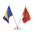 Montenegro and Bosnia and Herzegovina table flags isolated on white 3D rendering