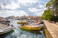 Montenegro, Budva - September 20, 2021: Marina for sailing yachts and boats overlooking the old town off the coast of Royalty Free Stock Photo