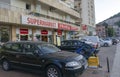 Montenegro - Budva: September 6, 2021: Parking infront of Franca supermarket in Budva city center