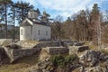 Montenegro, Cetinje town. Church of Birth of Our Lady and ruins of ancient monastery