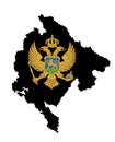 Montenegro coat of arms, seal or national emblem, over map.