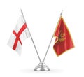 Montenegro and England table flags isolated on white 3D rendering