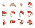Montenegro flag and hand on white background. Vector illustration