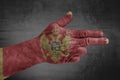Montenegro flag painted on male hand like a gun