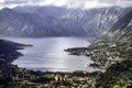 Montenegro Kotor Bay panorama famous Adriatic sea fjord with mountains Royalty Free Stock Photo