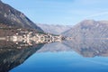 Montenegro, Kotor Bay, reflection of the city in the sea